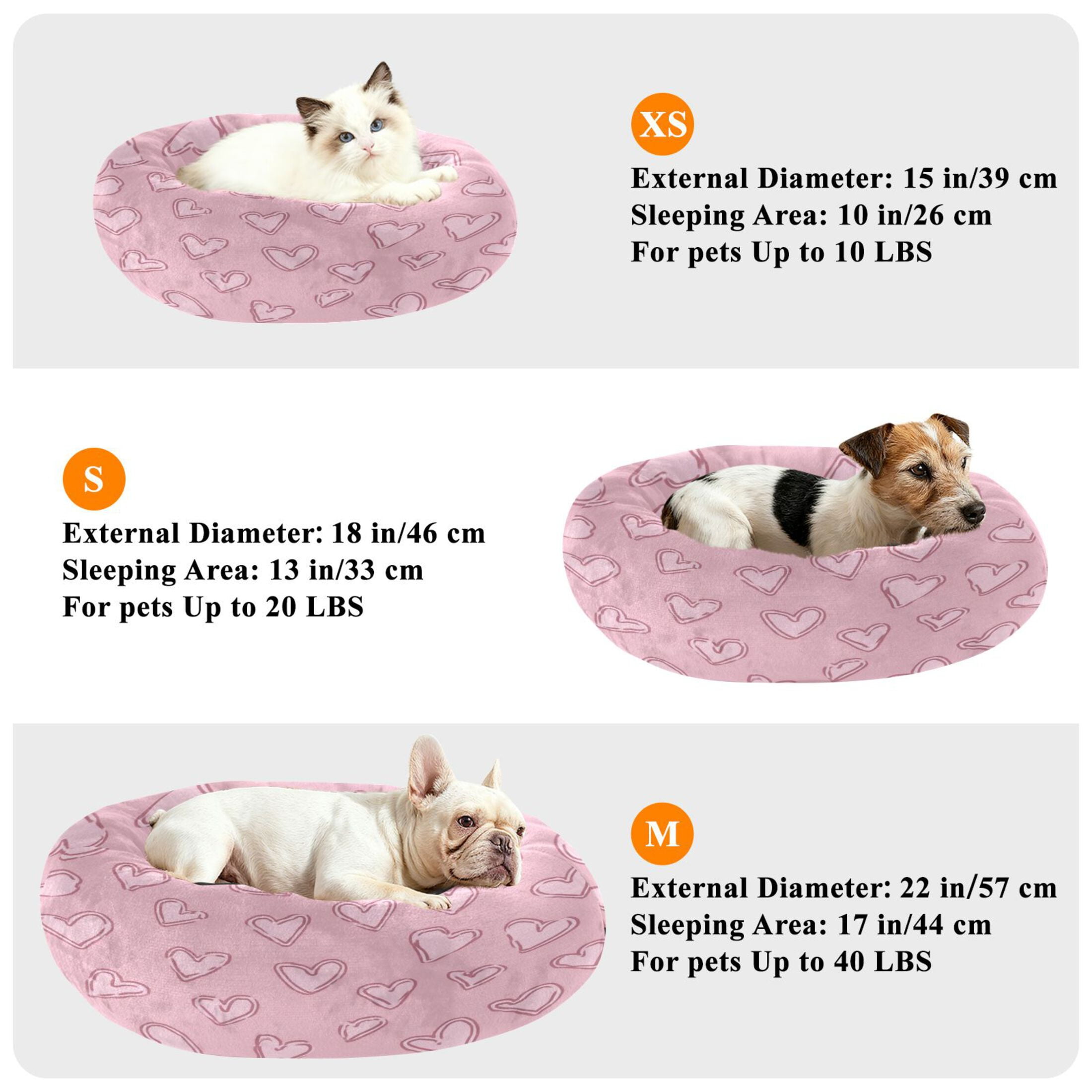 Iauyy Pet Couch Donut Cat Bed for Indoor Cats/Small Dogs Washable & Machine with Non-slip Bottom Calming Cat Furniture, Heart-shaped Lines (M)