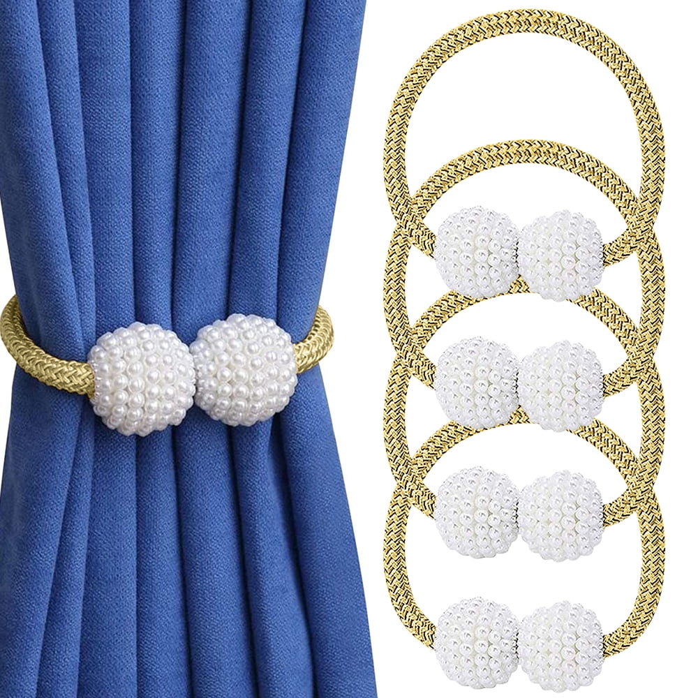 VEGCOO [4 Pack] Curtain Tiebacks Convenient Drape Tie Backs Pearl Decorative Rope