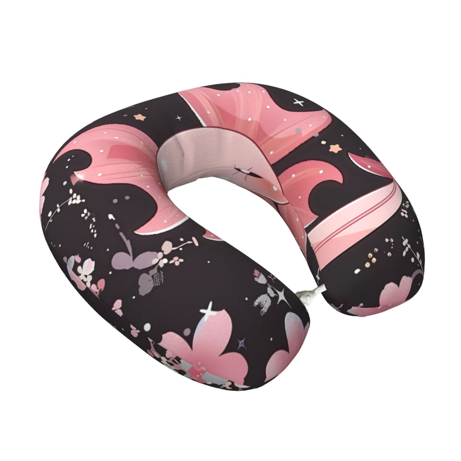 Xecao Chibi Axolotl Sakura Fantasy Print Memory Foam Cervical Neck Pillow Versatile U-Shaped Pillows for Home,Office,Camping,Travelling,Soft Washable Cover