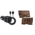 thumbnail image 1 of Pouch and Car Charger Bundle for Nokia G400 5G: Nylon PU Leather Hybrid Belt Holster Case (Brown) and Compact High Power 30W Dual USB Port (Type-C & USB-A) Auto Power Adapter, 1 of 9