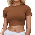 thumbnail image 1 of Women's Casual Short Sleeve Crop Top Round Neck Solid Tee for Spring Summer Everyday Wear Comfortable Basic Fit, 1 of 4
