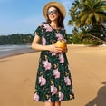 thumbnail image 4 of Kdxio Pink Sleeping Fox Pattern Summer Dresses for Women Casual Tshirt Short Sleeve Floral Sundress Beach Cover Ups with Pockets, 4 of 6