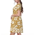 thumbnail image 2 of Picia Rose Flowers Pattern Women's Short Sleeve Summer Dress Pleated Loose Swing Knee Length Short Sleeve Swing Dresses, 2 of 6