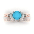 thumbnail image 2 of 3.06 ct Brilliant Round Cut Turquoise 18K Rose/White Gold Solitaire with Accents Engagement Bridal Wedding Ring Band Set size 3.75, 2 of 7