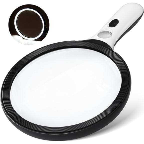 Magnifying Glass with Light Large 5" Lens, Handheld Illuminated Lighted Magnifier 24LED 1UV Light for Seniors, Reading, Coins, Jewelry, Close Work