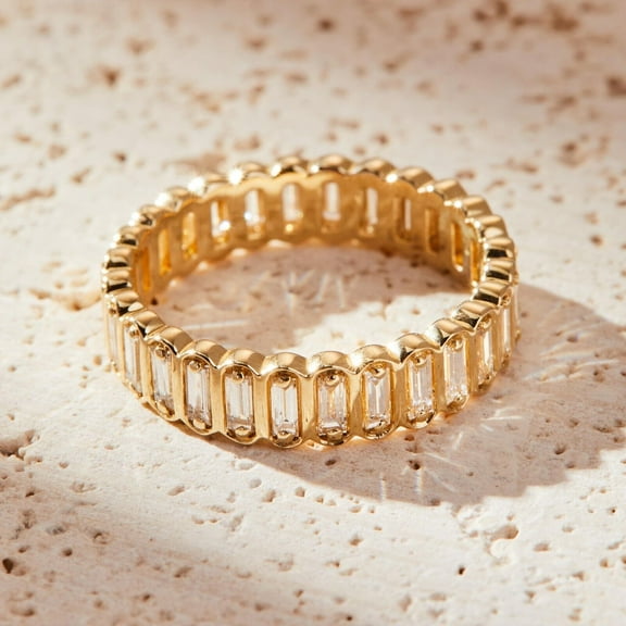 14k Yellow Gold Plated Eternity Band 2.5Ct Baguette Cut Natural Moissanite Diamond Ring