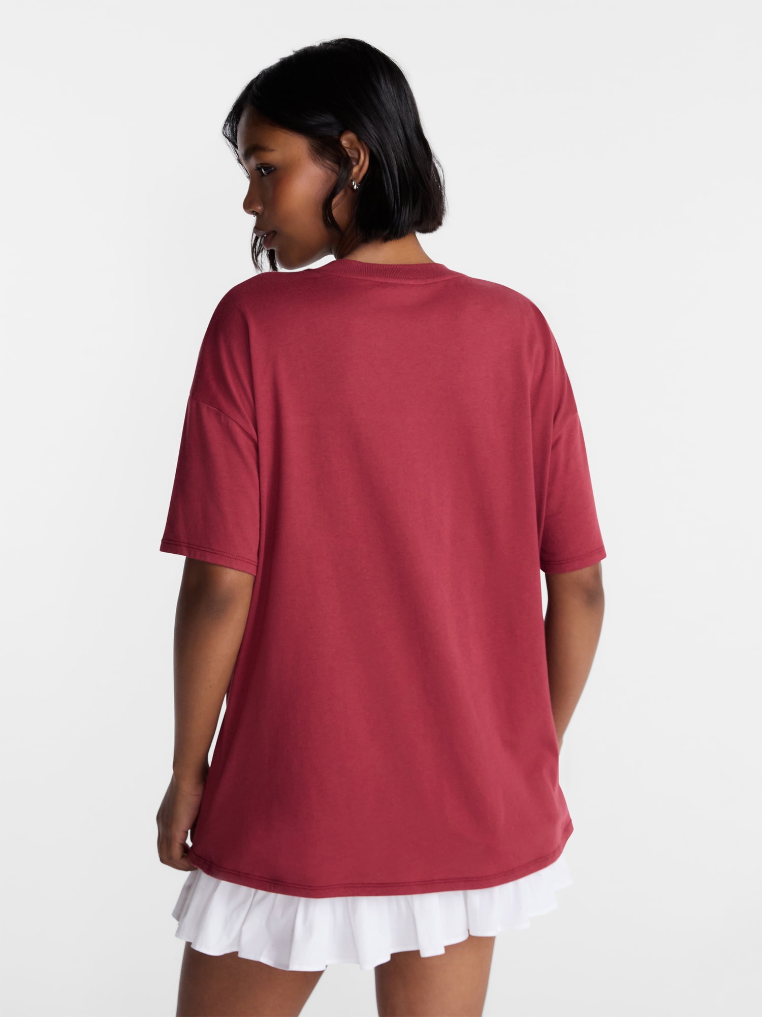 No Boundaries Oversized Graphic V Neck Football Tee, Women's XXS-XXL