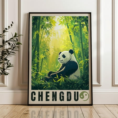 Chengdu Travel Poster - China Wall Art Print, Sichuan Illustration Artwork, Home & Office Decor, Gift Idea, Giant Panda Bear Travel Print Wall Art, Modern Wall Decor, 8x12 UNFRAMED