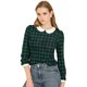thumbnail image 1 of Blusaa Cuadros Cuello Peter Pan Manga Abullonada En Contraste Camisa Para Mujer Verde M, 1 of 6