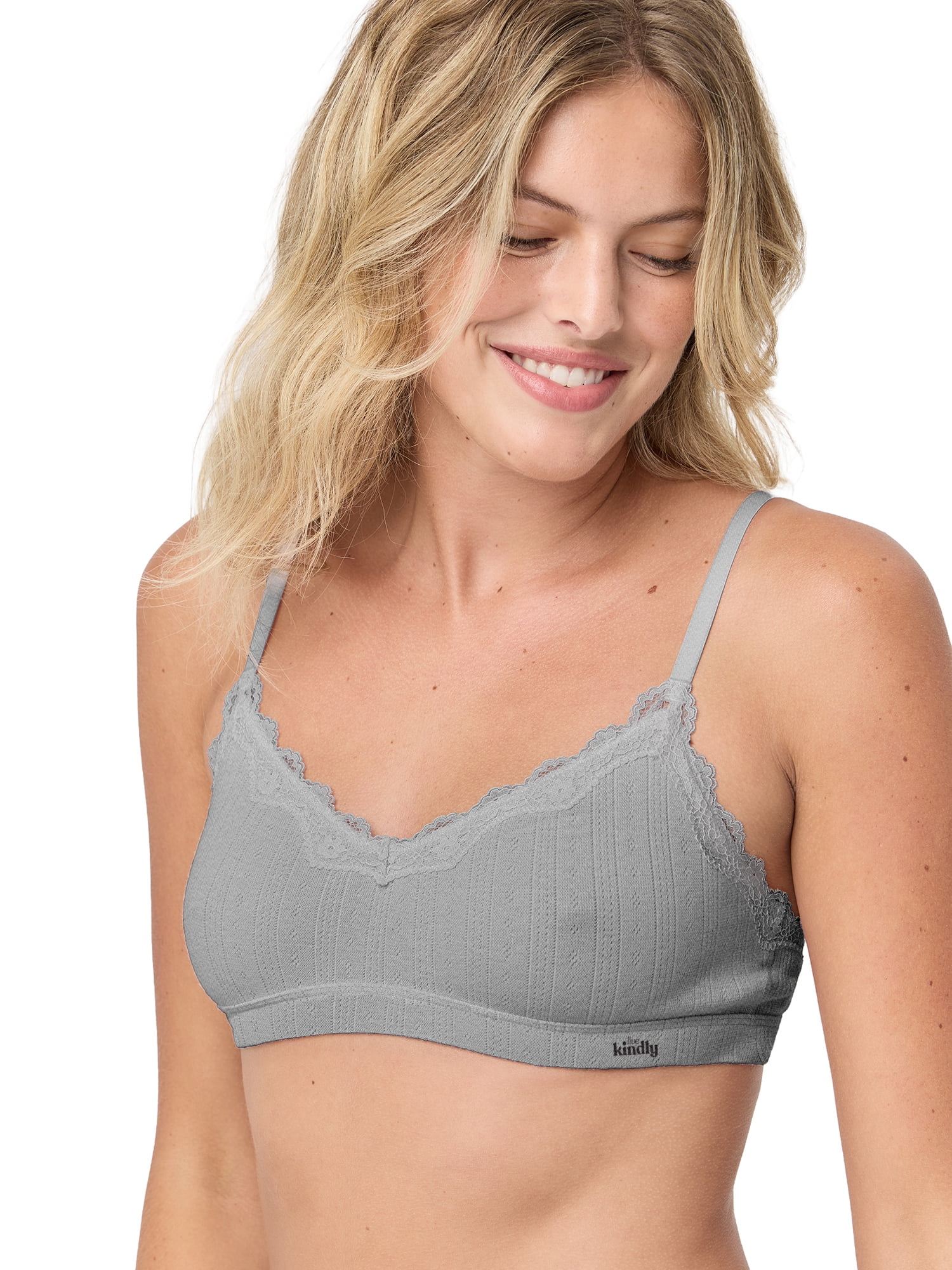 Kindly Yours Women’s Wire Free Pointelle Bralette with Lace Trim, Sizes S-XXXL