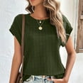 thumbnail image 2 of Tops For Women Trendy Summer Casual Cap Short Sleeve Basic Textured Solid Color Round Neck T Shirts Blouse, 2 of 2