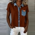thumbnail image 4 of Craaazy Womens Loose Fit Prints Patchwork Collared Short Sleeve Topss Casual Button Down Shirts for Summer Gifts, 4 of 5