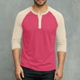 thumbnail image 7 of Mens Long Sleeve Tops Fall Casual Henley Raglan Shirts Big & Tall Loose Color Block Pullover Going Out Tops Hot Pink, 2XL, 7 of 7
