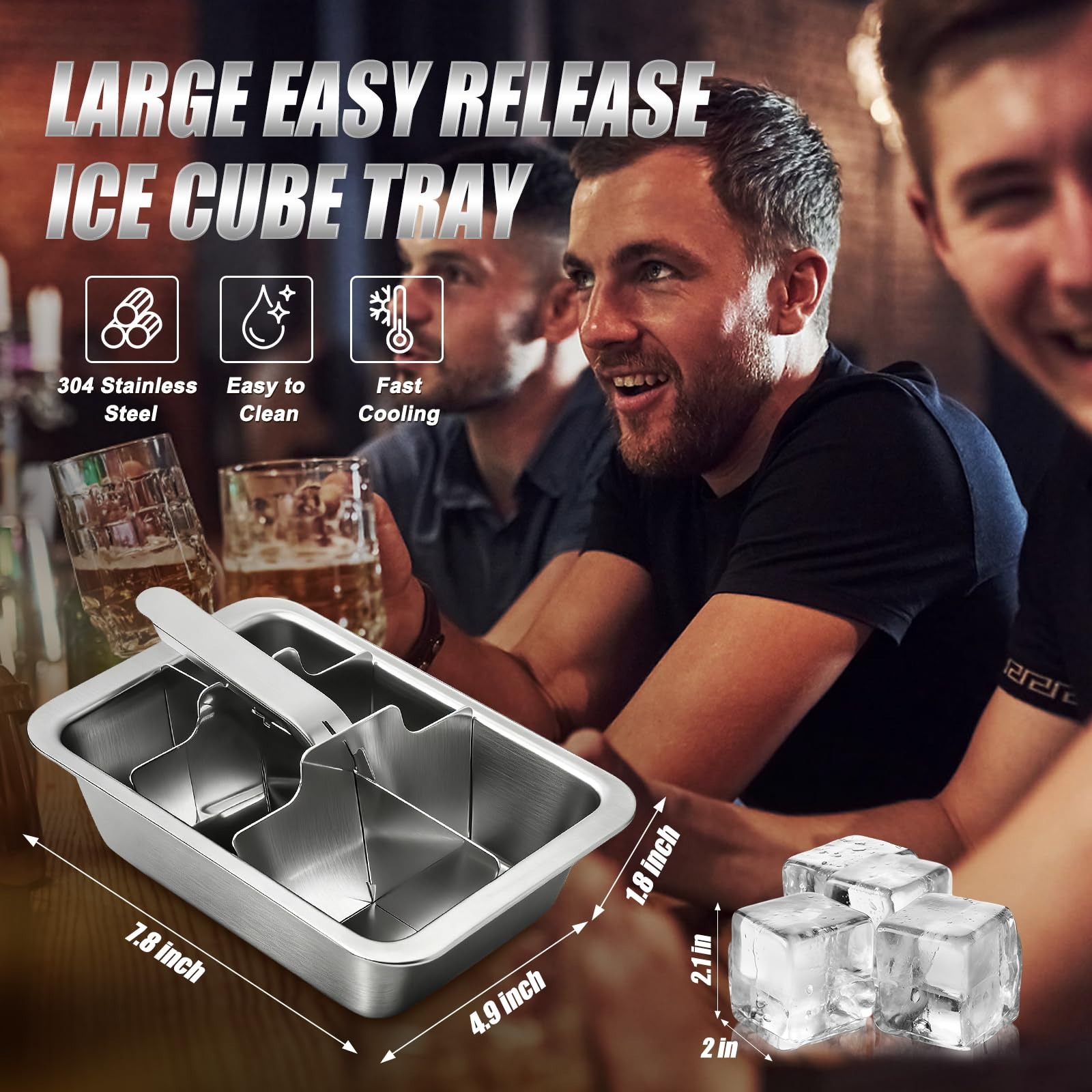 COSANO Ice Cube Trays, Stainless Steel Ice Cube Trays with Easy Release Levers for Professional Drinkers – Portable Reusable Metal Ice Maker for Family Bar Party - Send Goods From Local Warehouse