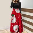 thumbnail image 2 of Robes pour Femmes 2022 Noël Col Rond Manches Longues Patchwork Imprimé Robe Longue Ligne A Robe Automne Dames, 2 of 6