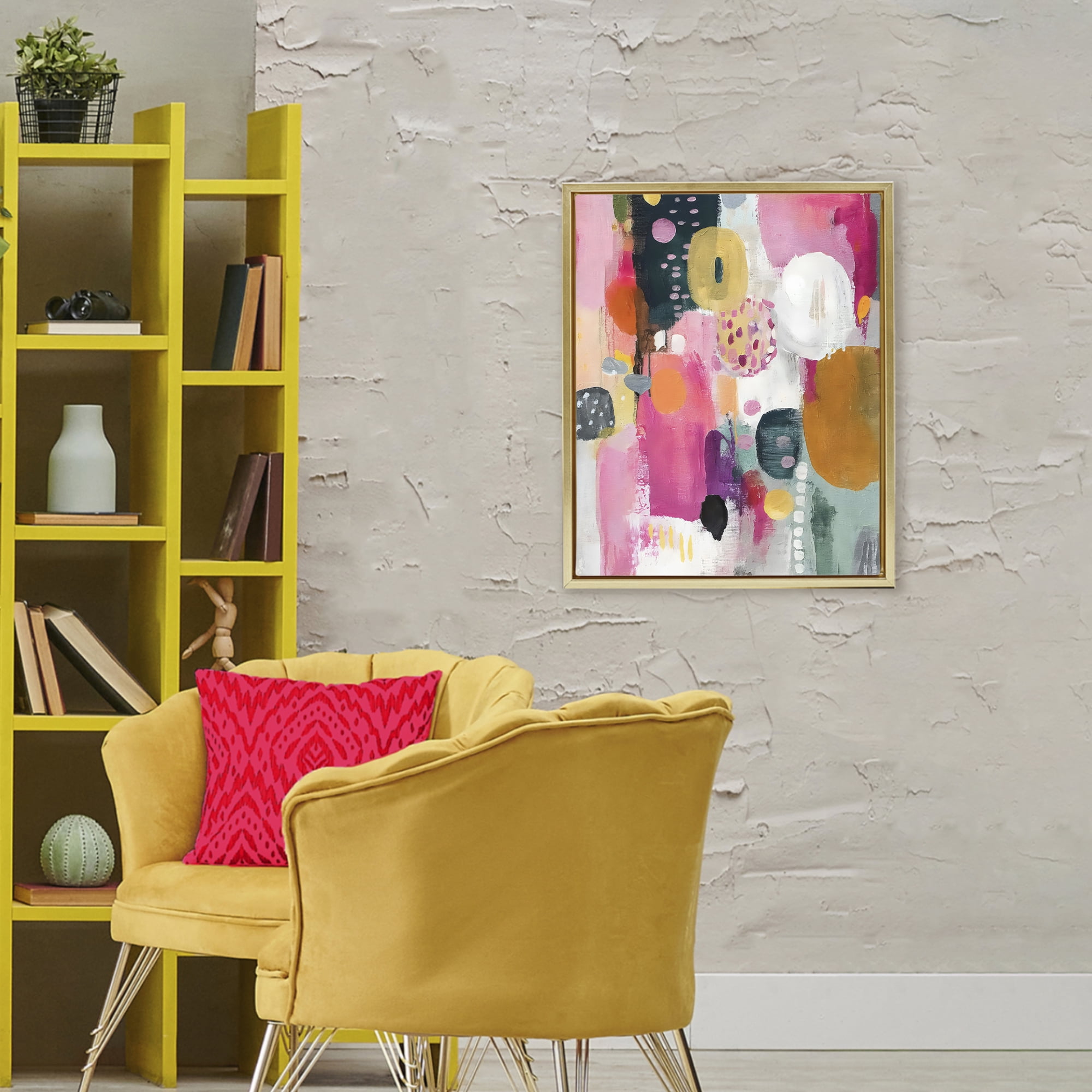 Stupell Industries Abstract Blooms Cascade Gold Framed Floater Canvas Wall Art, design by Riley B