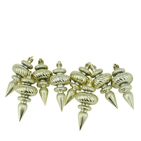 Gold Heart Ornaments - 8ct Shiny Champagne Gold Swirl Shatterproof Christmas Finial Ornaments 4.25