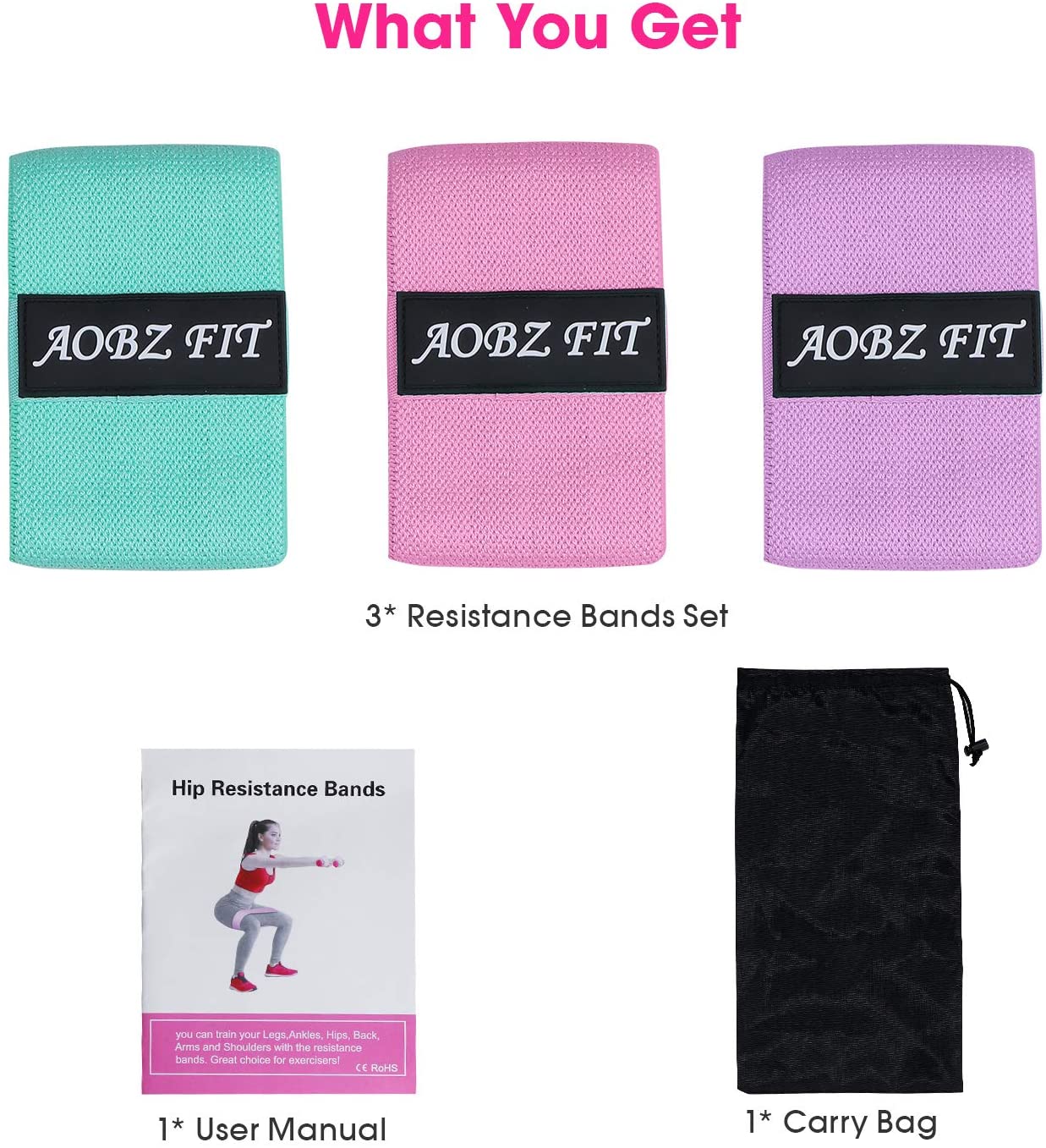 Details about / Resistance Bands Set of 3 For Booty Butt Hip Anti Slip Bands Set w// Carry Bag