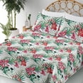 thumbnail image 3 of Ambesonne Floral Design Fitted & Flat Sheet with Sham 3 Pcs Set, Watercolor Skull Art, Twin XL, Dark Coral Jade Green, 3 of 5