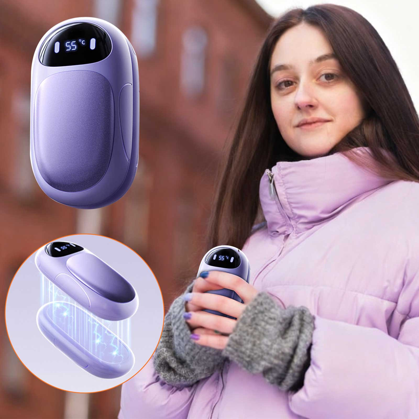 Magnetic Hand Warmer Portable USB Rechargeable Mini Heating Device 2-in-1 Pocket Hand Heat 3 Adjustable Settings for Outdoor Travel Winter Use