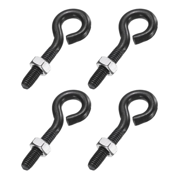 Uxcell 4 Pack Eye Bolts, M6 x 30mm 304 Stainless Steel Threaded EyeBolt Black Eye Hooks with Nut for Hanging or Securing Cables