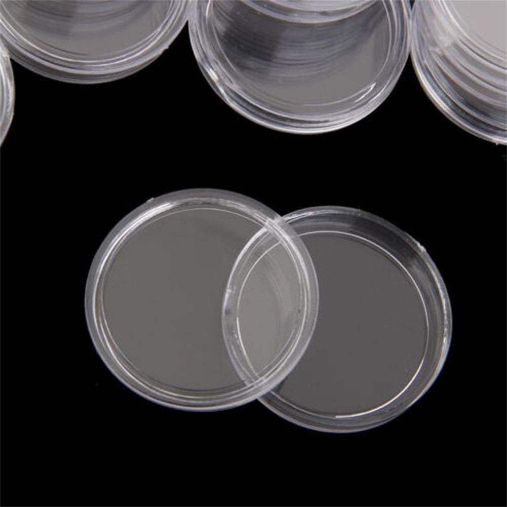 Wodtesl 100PCS 35mm Clear Round Plastic Coin Holder Coin Capsule Coin Container Commemorative Coin Transparent Plastic Small Round Box