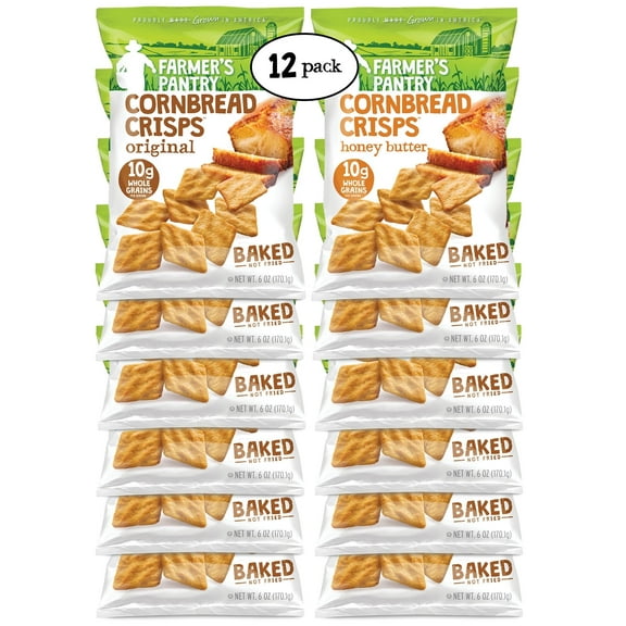 Farmer's Pantry Cornbread Crisps Variety Pack, Original/Honey Butter, 12 Pack, 6 oz Bags