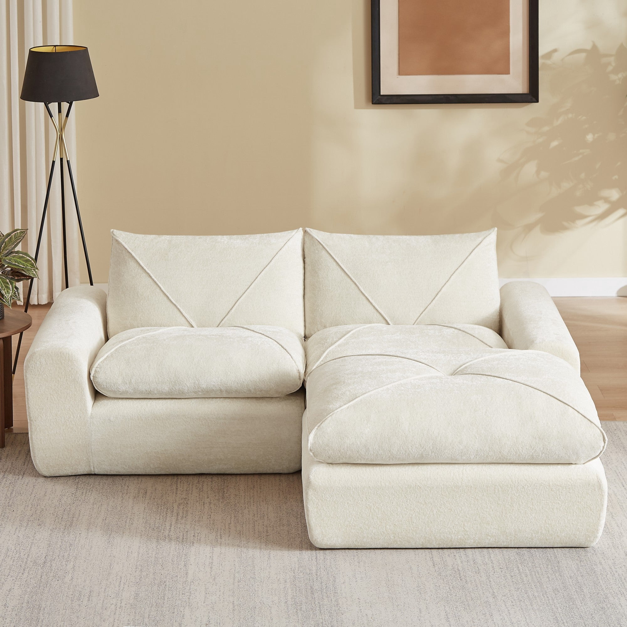 Sailvan Modern Chenille Sectional Sofa with Ottoman Modular Living Room Furniture Comfortable Deep Seat Couch for Families and Apartments Beige