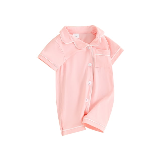 SUNSIOM Pyjamas pour Bébé Combinaisons Col Rabattu Manches Courtes Vêtements de Nuit Boutons Poche Dormeuses Justaucorps
