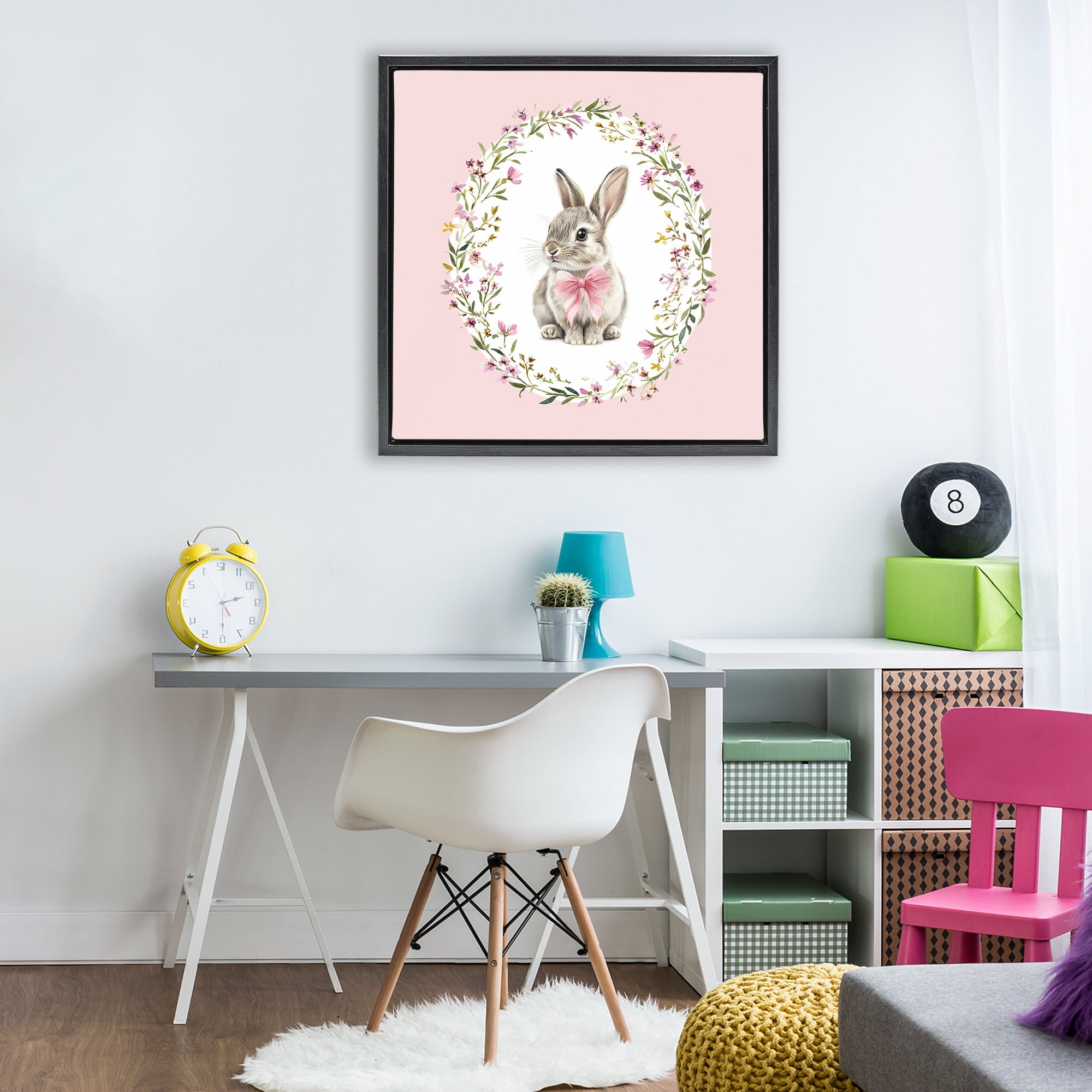 Stupell Industries Blush Pink Bunny Black Framed Floater Canvas Wall Art, design by Christine Simpson Art