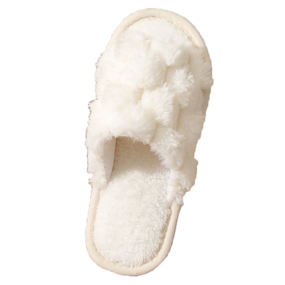 Xfvqtps Large Size Fuzzy Slippers for Womens Open Toe Grid Pattern Slip on Solid Color Fluffy Plush Thick Bottom Non Slip Cozy Indoor Outdoor House Warm Winter Fluffy Slippers White