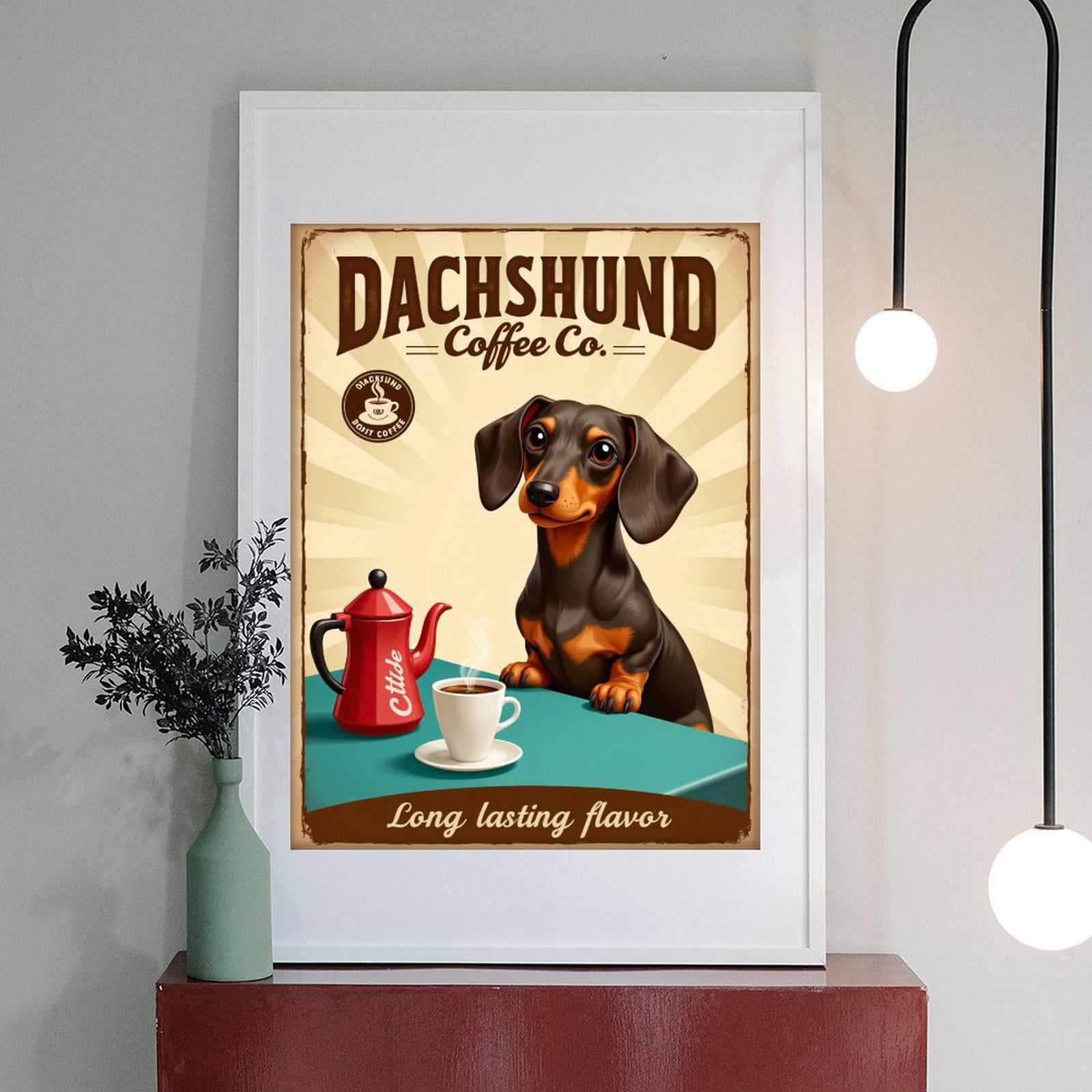 Diamond Art Kit for Adults, Dachshund Coffee Artwork Retro Style Diamond Painting for Adults Beginners, 5D DIY Diamond Art Painting Kits, Colorful Diamond Painting Craft for Home Decor 12x16