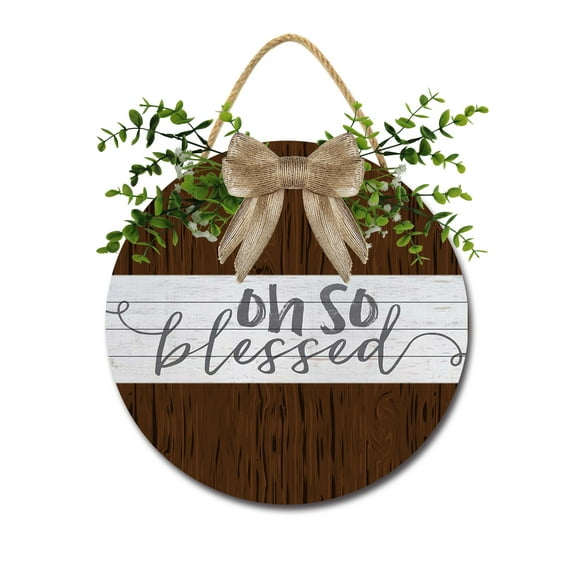 Front Door Porch Decorations Oh So Blessed Door Hanging Sign 11 inch Wooden Wall Sign, Rustic Holiday Wreath Decor for Front Door Porch Home Window Wall Farmhouse Decorations