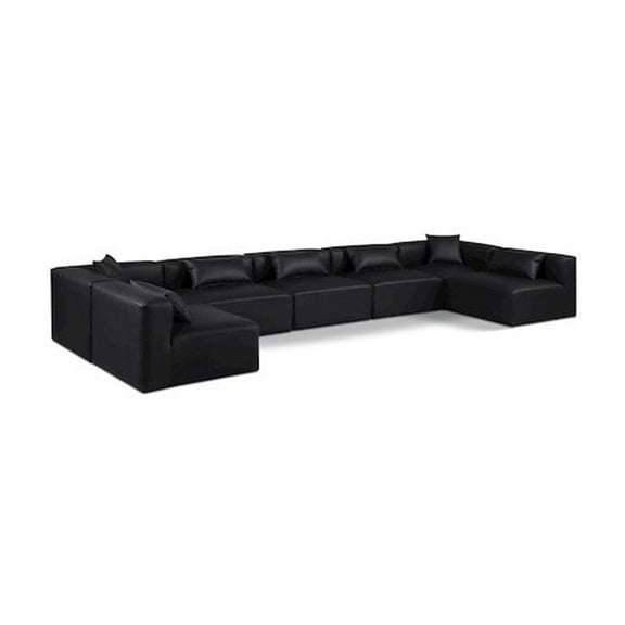 Meridian Furniture Cube Black Vegan Leather 7-Pc. U-Shaped Modular Sectional