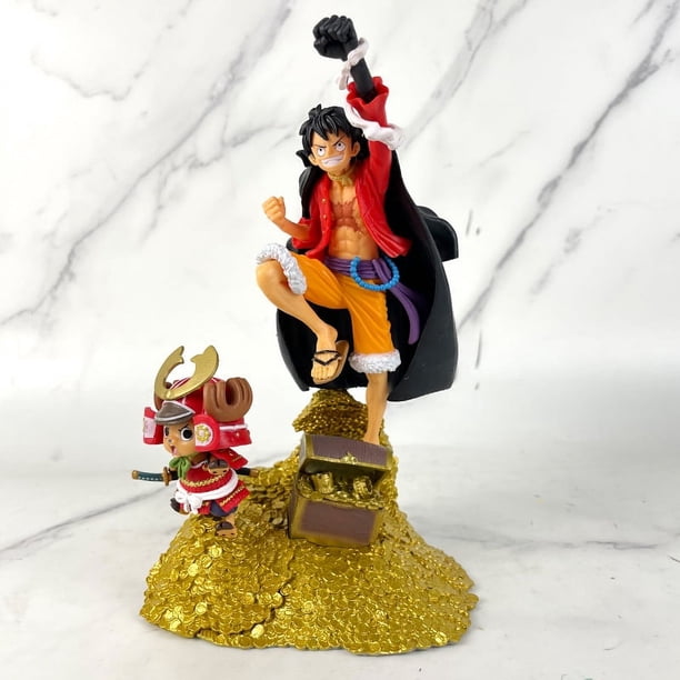 Una pieza, cien escenas, traje de batalla de ladrillos, Luffy, Chopper, Zoro, Nami, figura de mano en caja, modelo ornamental
