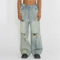 thumbnail image 2 of Dpytoraw Summer Loose Hip Hop High Street Floor Pants Piercing Jeans Men And Women Light Blue, 2 of 5