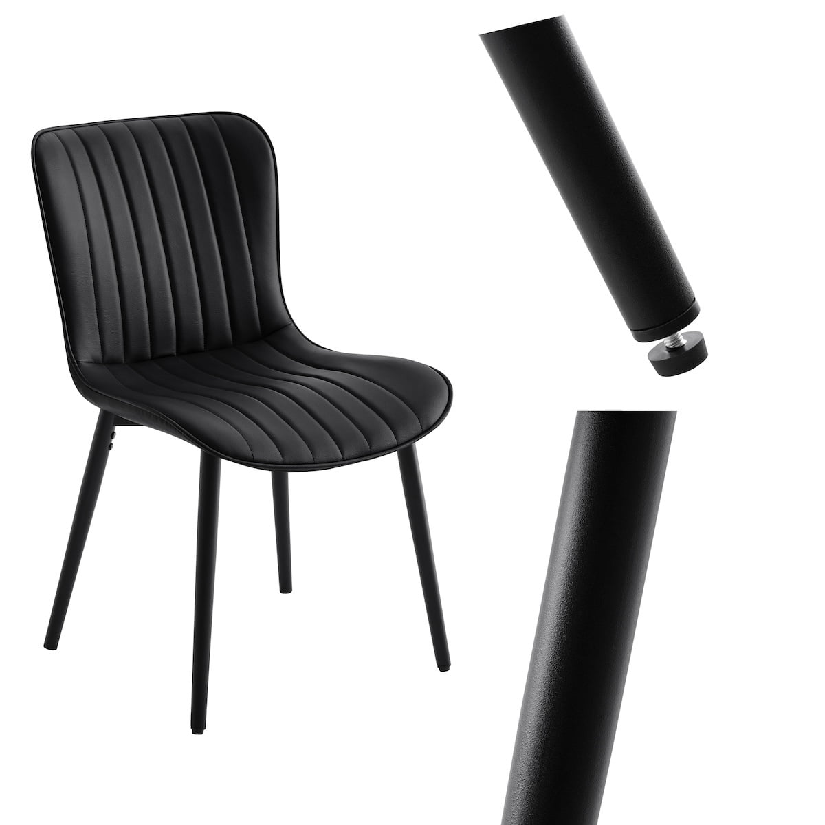 Modern Dining Chairs Set of 6, PU Leather Upholstered Kitchen Side Chairs with High Backrest, Heavy Duty, Cushions & Durable Metal Legs with Adjustable Feet for Kitchen, Dining Room,Restaurant,Black