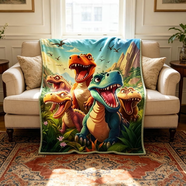 Cartoons Dinosaur Print Flannel Fleece Throw Blanket Soft Cozy Decorative Blanket For Home Bedroom Sofa