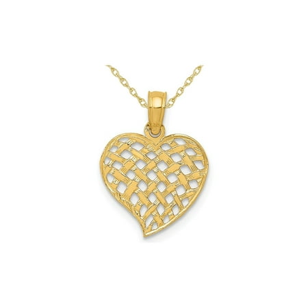 Weave Yellow Necklace - 14K Yellow Basket Weave Heart Pendant Necklace with Chain
