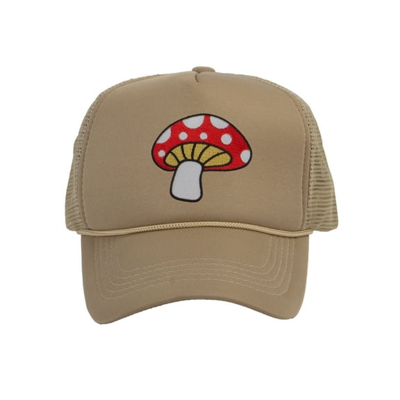 Top Headwear Men's Mushroom Hat - Enchanted Fungi Trucker Snapback Cap Beige