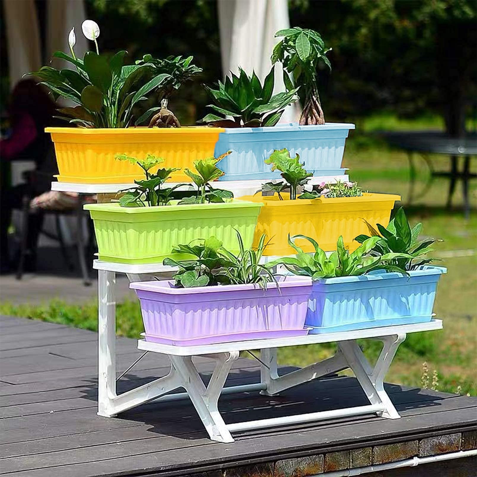 4 Pack 17" Rectangular Window Box Planter with Tray for Balcony Garden Windowsill