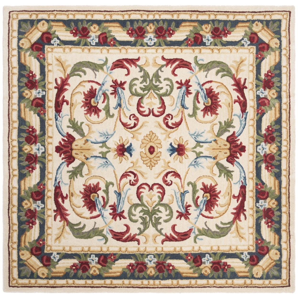 SAFAVIEH Blossom Lakisha Floral Bordered Wool Area Rug, Ivory/Green, 6' x 6' Round