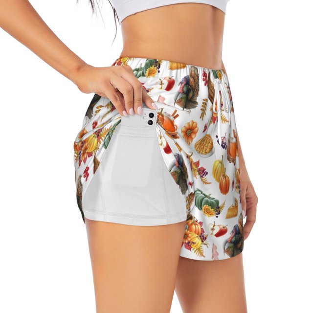 Balery Thanksgiving Turkeys 1 Pantalones cortos deportivos para mujer con forro y dos bolsillos, elásticos, para entrenamiento, gimnasio, yoga-Small