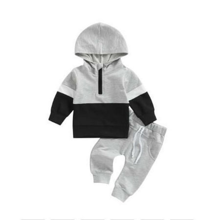 

URMAGIC 6M-5T Kid Toddler Boy Outfits Clothes Solid Cotton Long Sleeve Hoodied Sweatshirt Tops + Casual Pants Fall Winter 2pcs Set