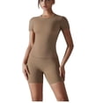 thumbnail image 2 of Workout Sets for Women Short Sleeve Tops and High Waist Biker Shorts Breathable Yoga Gym Fitness 2 Piece Athletic Set S-XL, 2 of 7