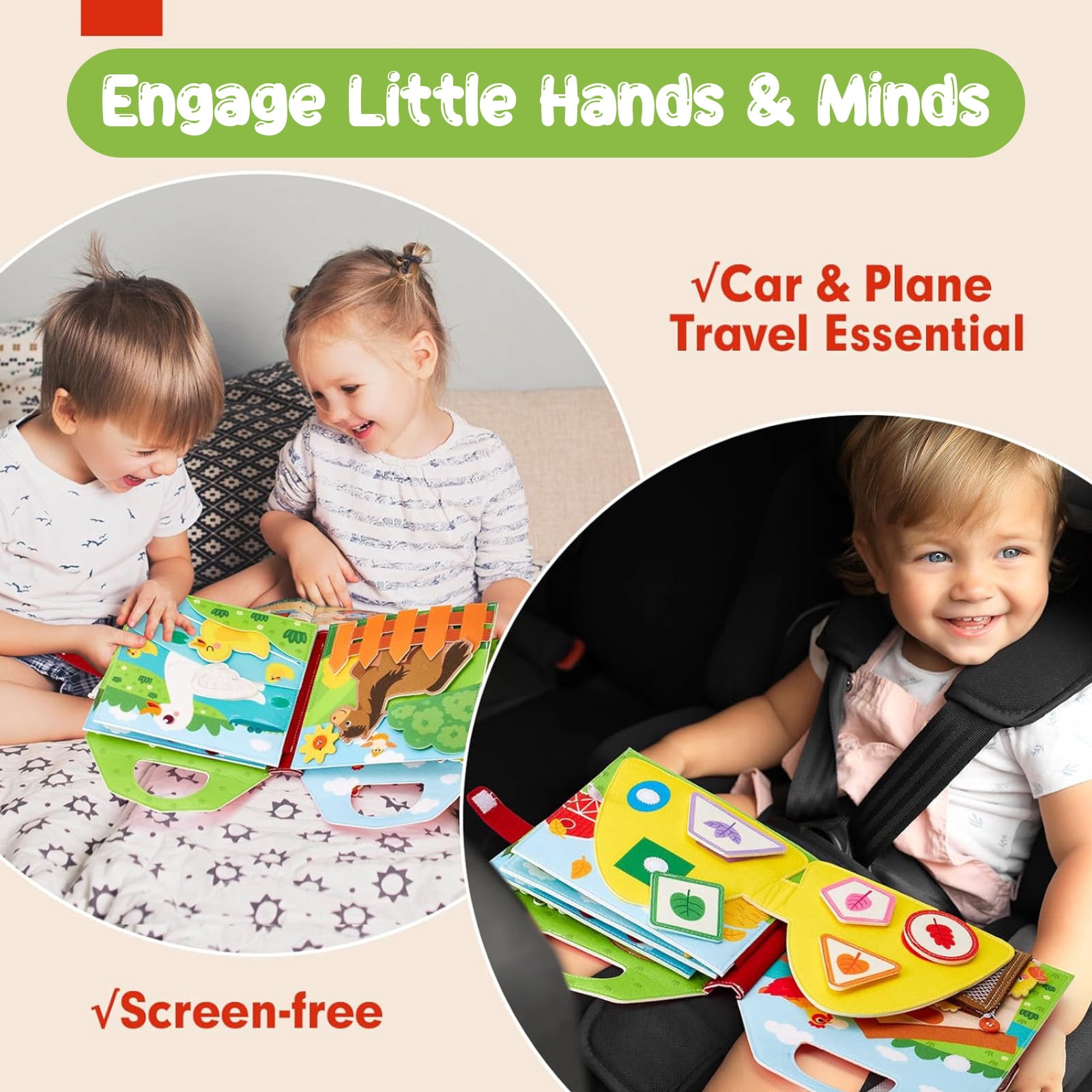 Montessori Toys for 3+ Year Old Boy Girl Gifts Busy Board for 1 2 3 Year Old Farm Animals Quiet Busy Book for Toddlers 1-3 Educational Activity Books Felt Learning Board Airplane Travel Toys