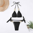 thumbnail image 2 of UTSJKR Womens Flattering Bikini Sets Chain Linked Halter String Solid Thong Swimsuits Triangle High Cut Cheeky Bathing Suits Black S, 2 of 7