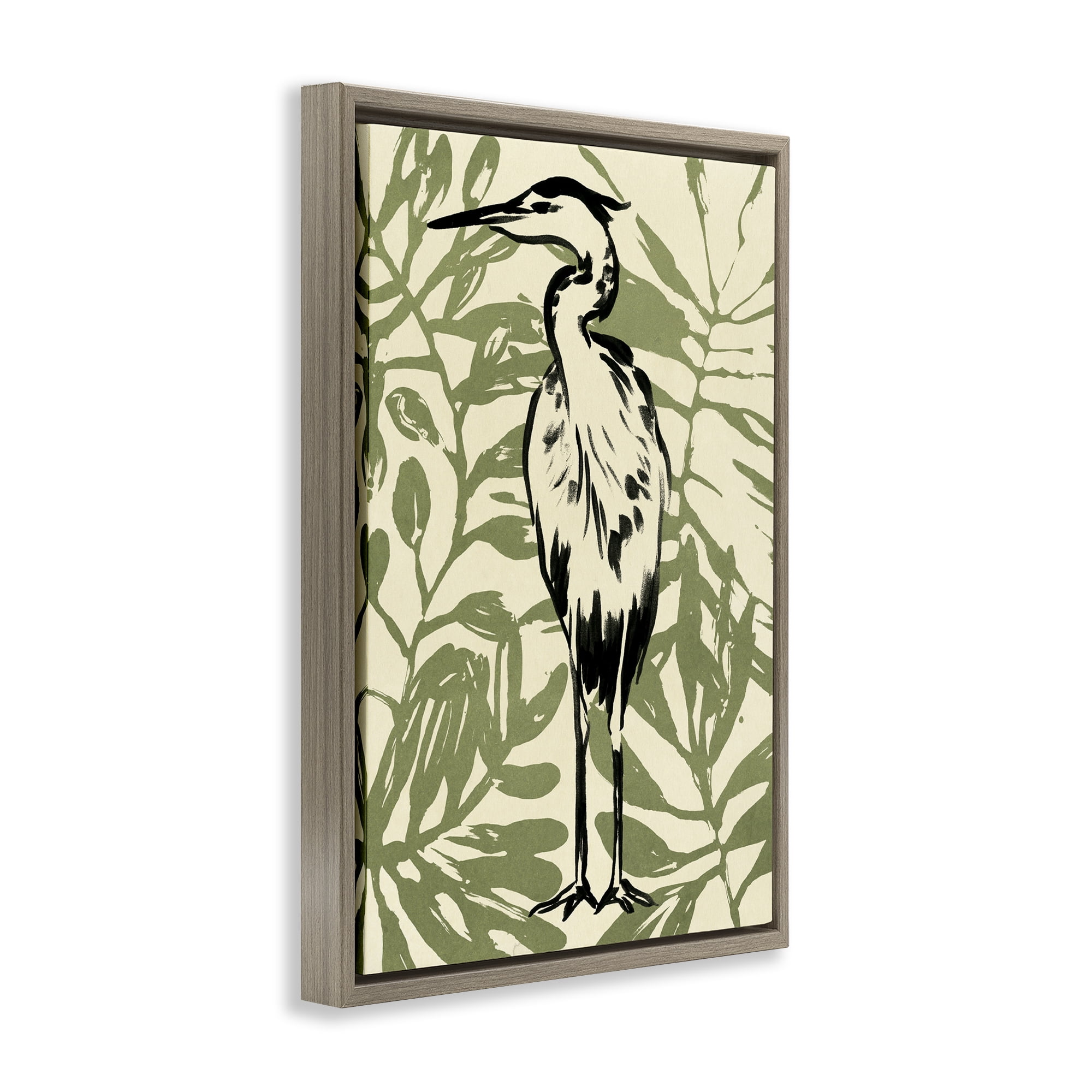 Stupell Industries Wild Heron & Leaves Animals & Insects Painting Brown Floater Framed Canvas Art Print Wall Art, 17 x 25