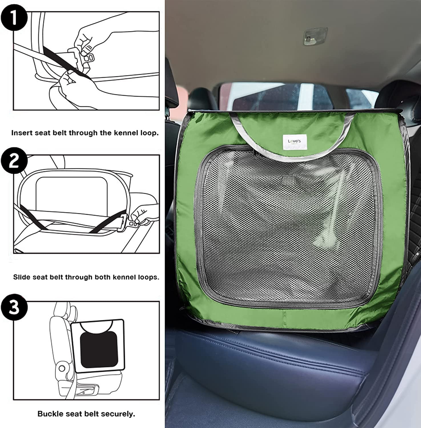 Portable Pet Kennel for Dogs & Cats, Green 36in Large, Collapsible Car  Bed