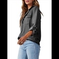 thumbnail image 3 of Blusa Vaquera Informal de Larga con Cuello en V y Botones para Mujer Gris Oscuro L, 3 of 8